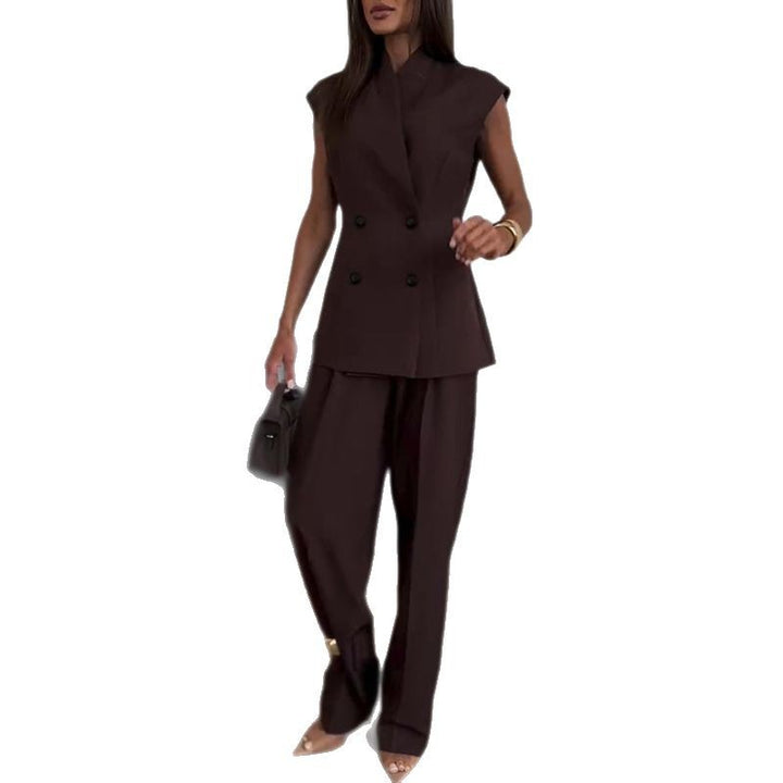 Dame elegant dobbeltknap-vest med asymmetrisk snit og stil Stilla