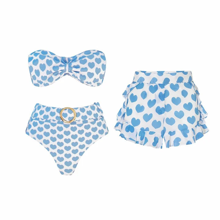 Dame bikiniset med bandeau-overdel og flæse-shorts Skovae