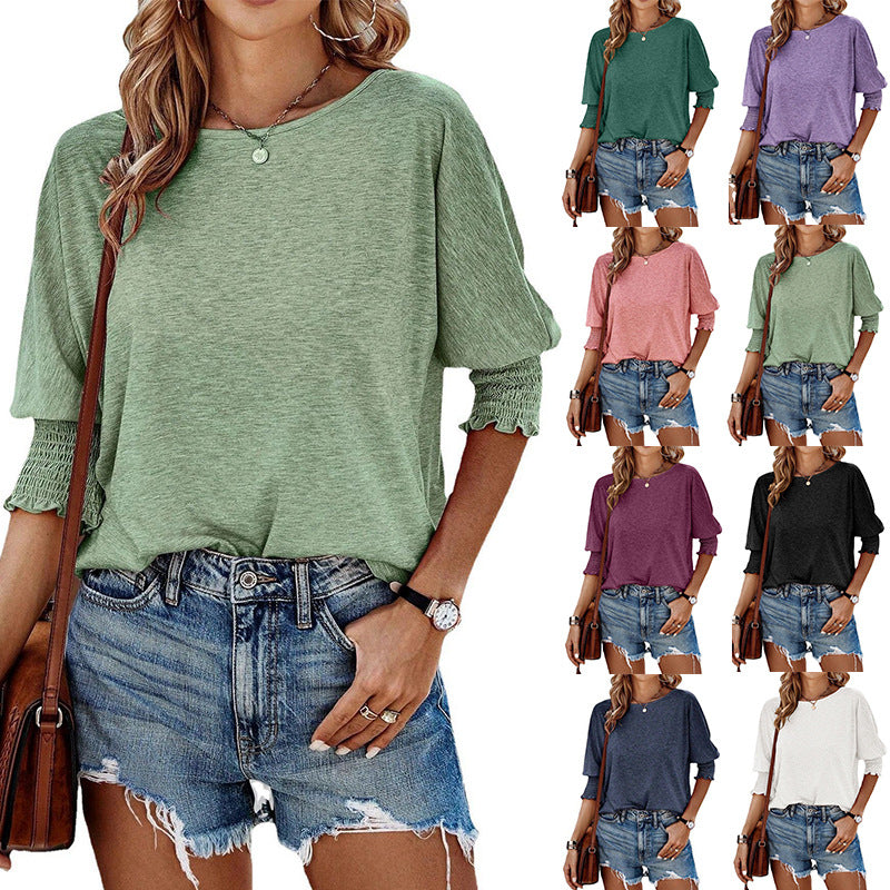 Damer afslappet oversized T-shirt med fashionable puffærmer og rund halsudskæring Stilla
