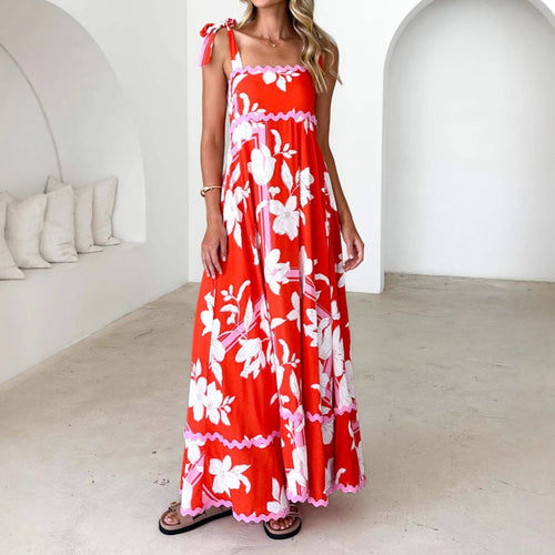 Dame Maxikjole med legende flæsedetaljer og sart blomsterprint Stilla