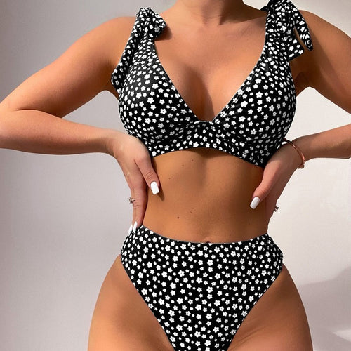 Dame Triangel-Bikini-Sæt med justerbare bindebånd og blomstermønster Stilla