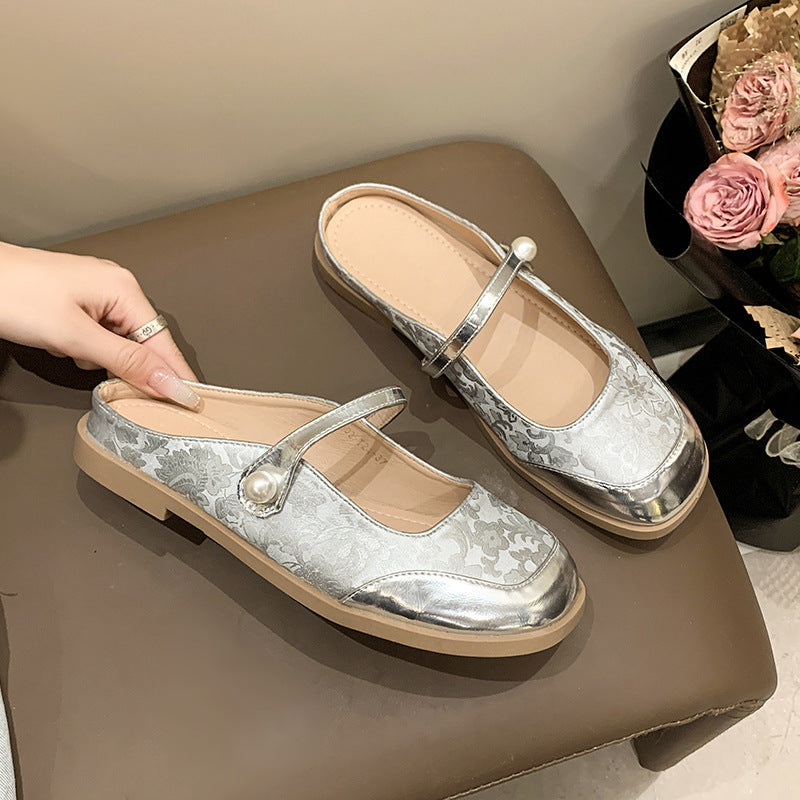 Femme Perlekantede Blomsterslide-Mules Stilla
