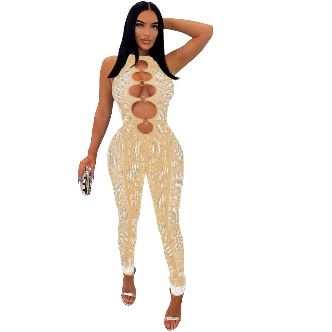 Dame Glamourøs Bodycon Jumpsuit med forførende cut-out-detaljer og glitrende accenter Stilla