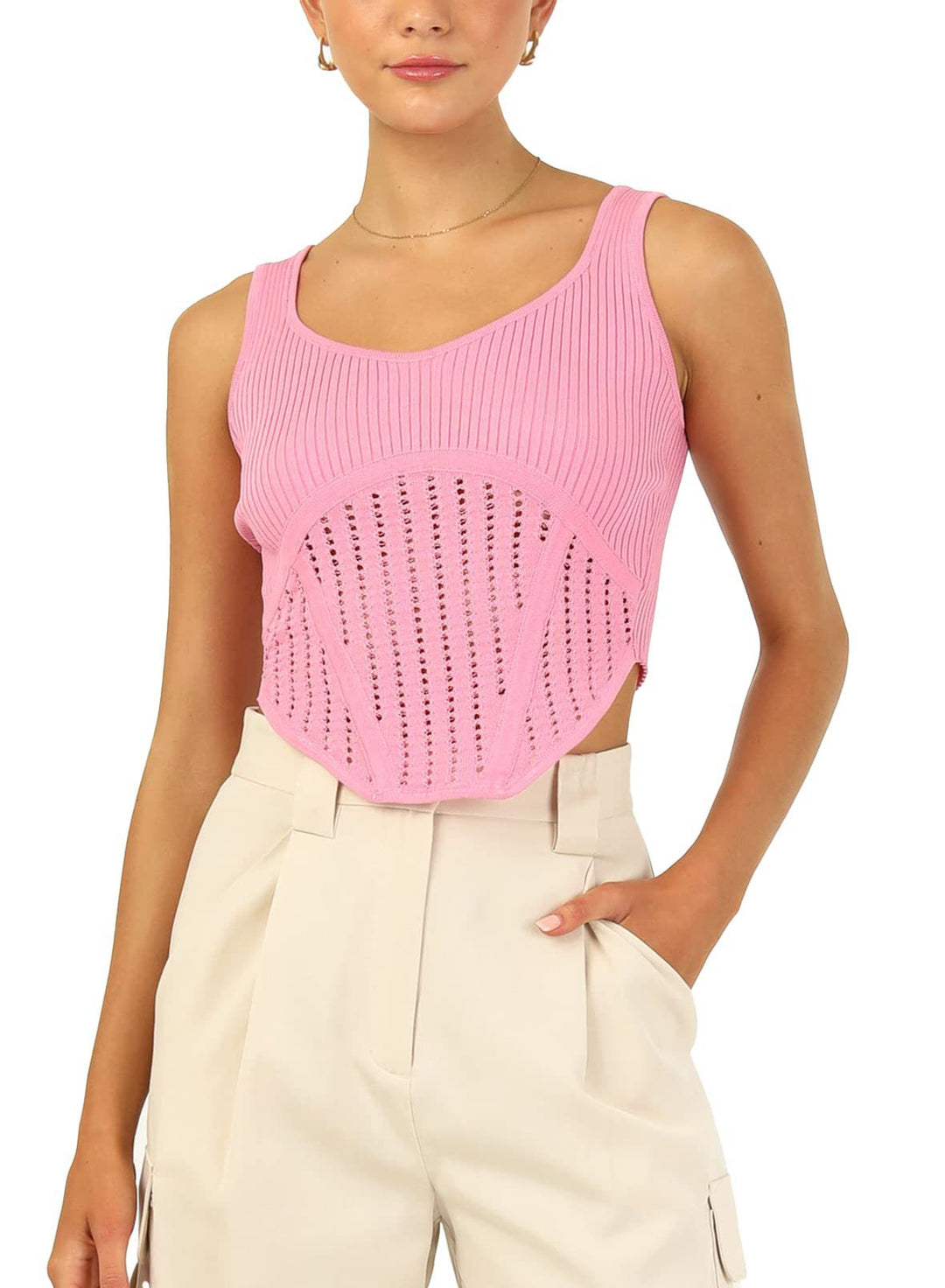Dame Crop-Top med struktureret netlook og høj skæring Skovae