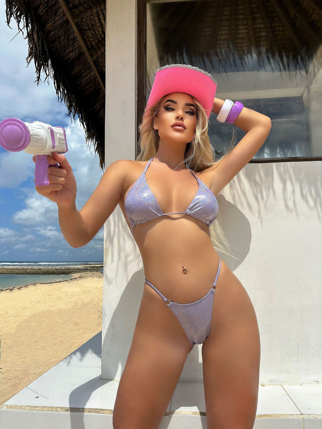Dame Micro-Bikini-Sæt med glitrende detaljer og justerbare stropper Stilla
