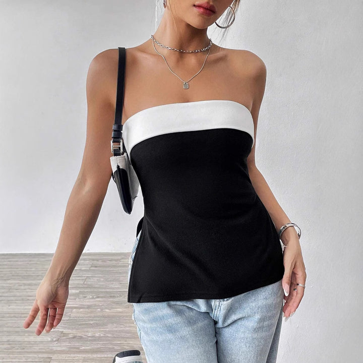 Dame Bandeau-top med elegant farveblokdesign Skovae