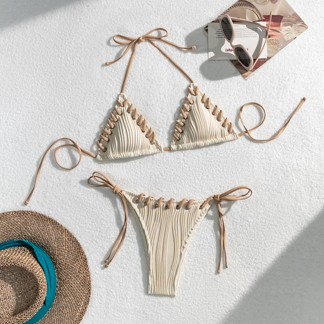 Dame Triangel-Bikini med raffinerede snøre detaljer og struktureret overflade Stilla