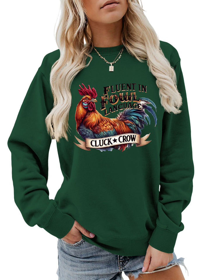 Kvinders sweatshirt med humoristisk kyllingemotiv og behagelig pasform Stilla