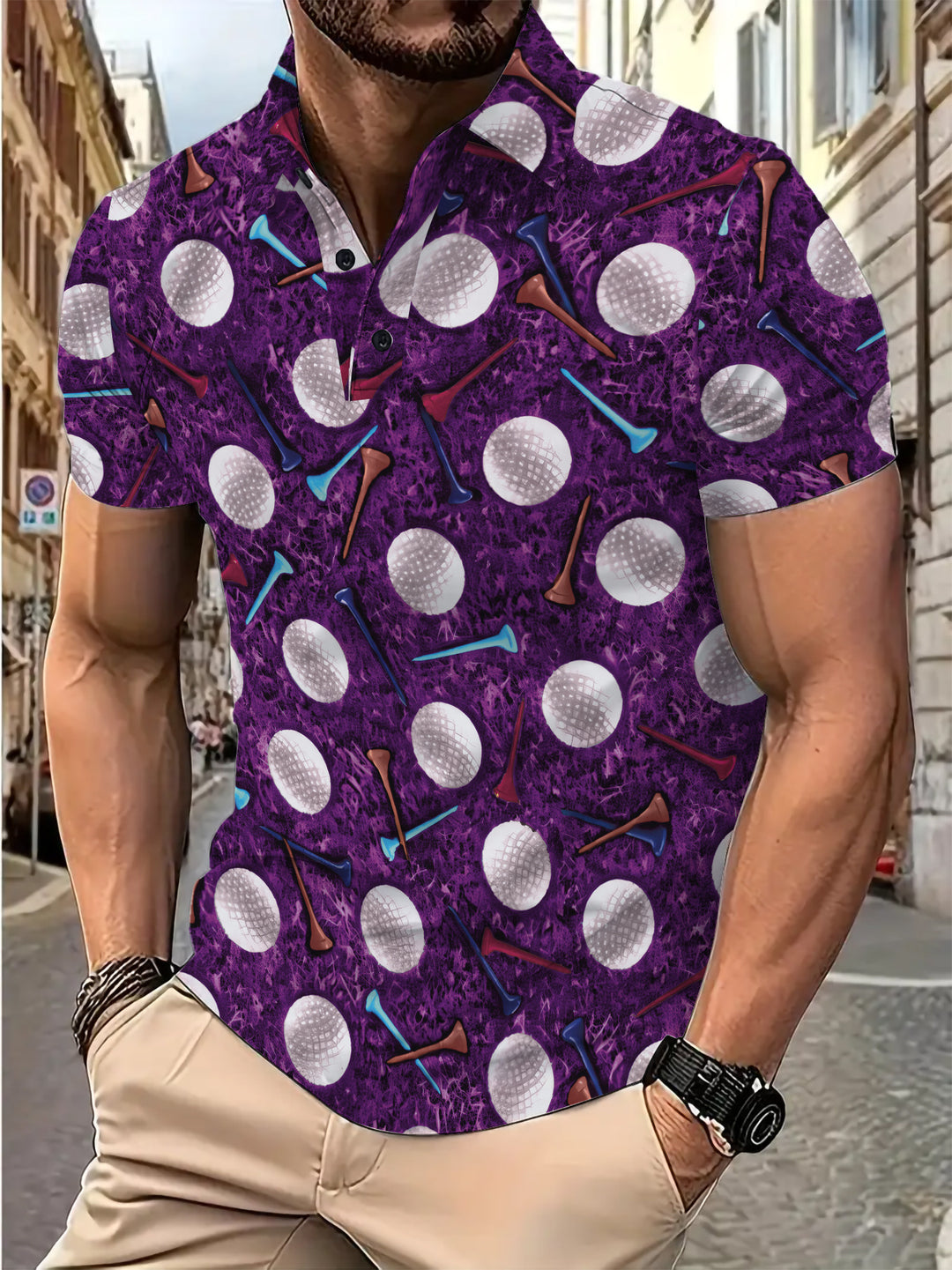Herrer Poloshirt med kreativ golf-tryk og åndbare egenskaber Stilla