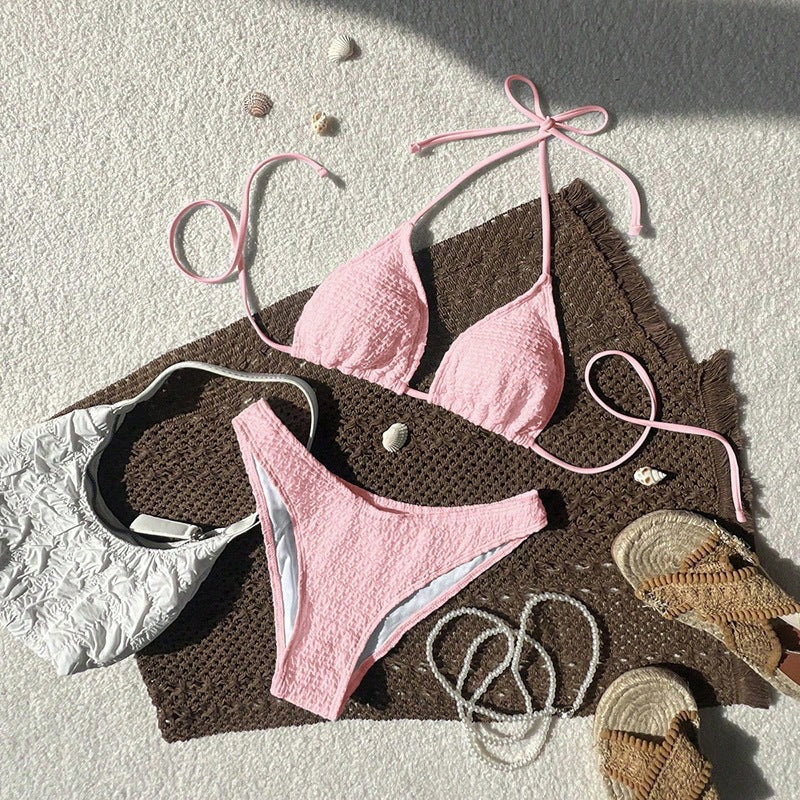 Dame Triangel-Bikini med justerbare stropper og struktureret tekstur Skovae