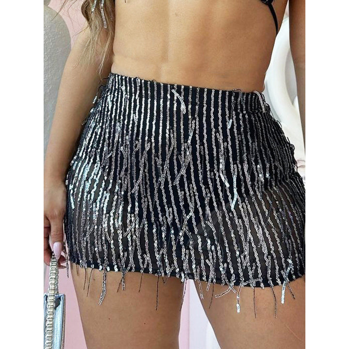 Damen Glitzernder Fransenrock mit asymmetrischem Schnitt Skovae