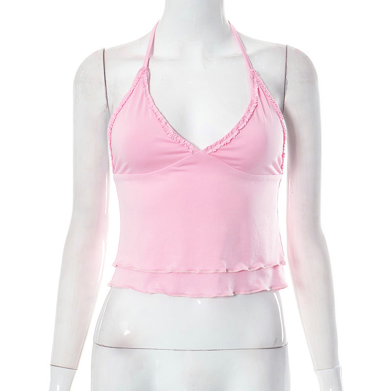 Femme Rüschen Halter Neck Crop Top Stilla