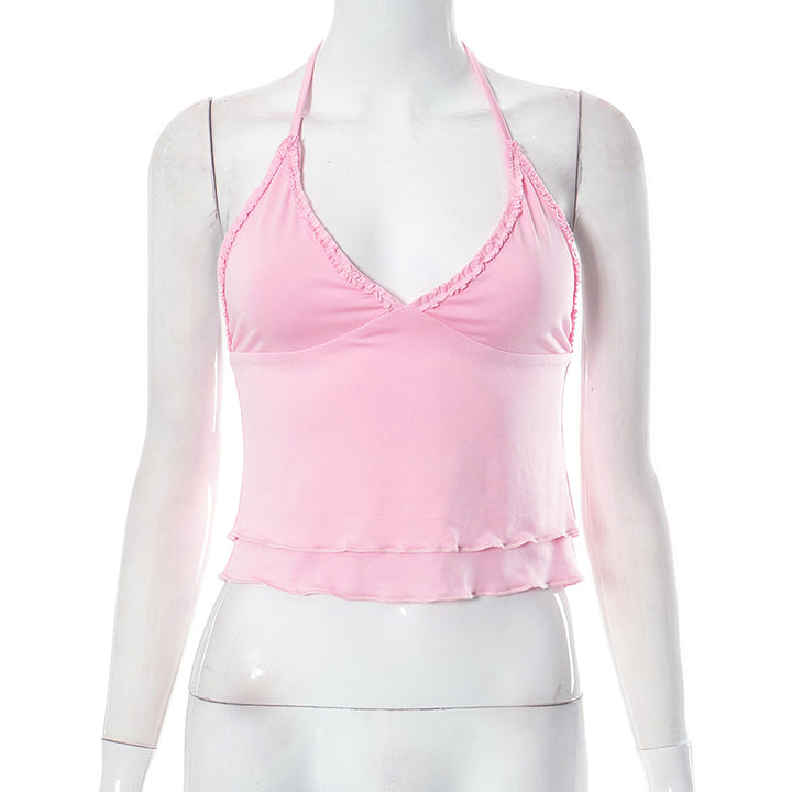 Femme Rüschen Halter Neck Crop Top Stilla