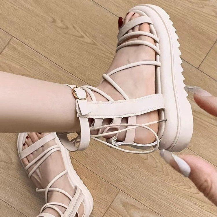 Dame elegante plateau-sandaletter med fashionable snører og justerbar rem Stilla