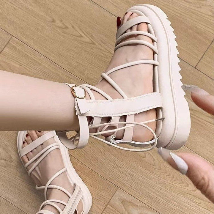 Dame elegante plateau-sandaletter med fashionable snører og justerbar rem Stilla