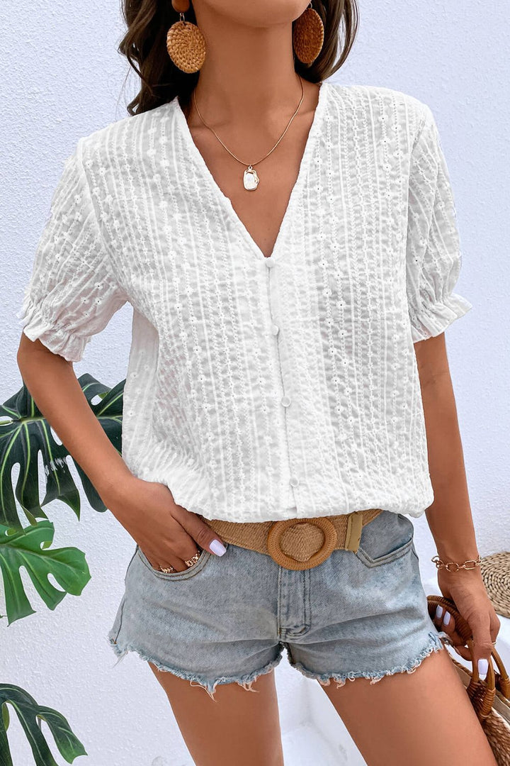 Dame let bluse med struktureret design og V-udskæring Stilla