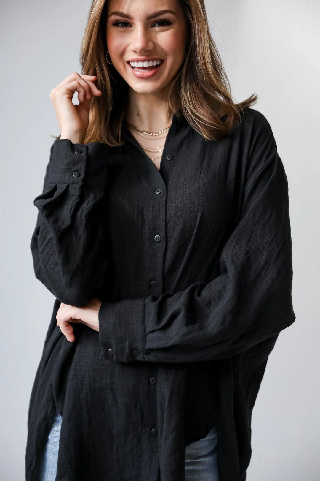 Dame Oversized Skjorte med luftig struktur og elegante detaljer Stilla