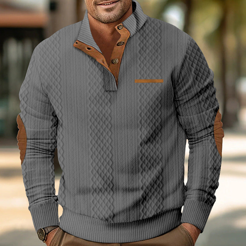 Herrer elegant strikpullover med moderne ståkrave og dekorative knapper Stilla