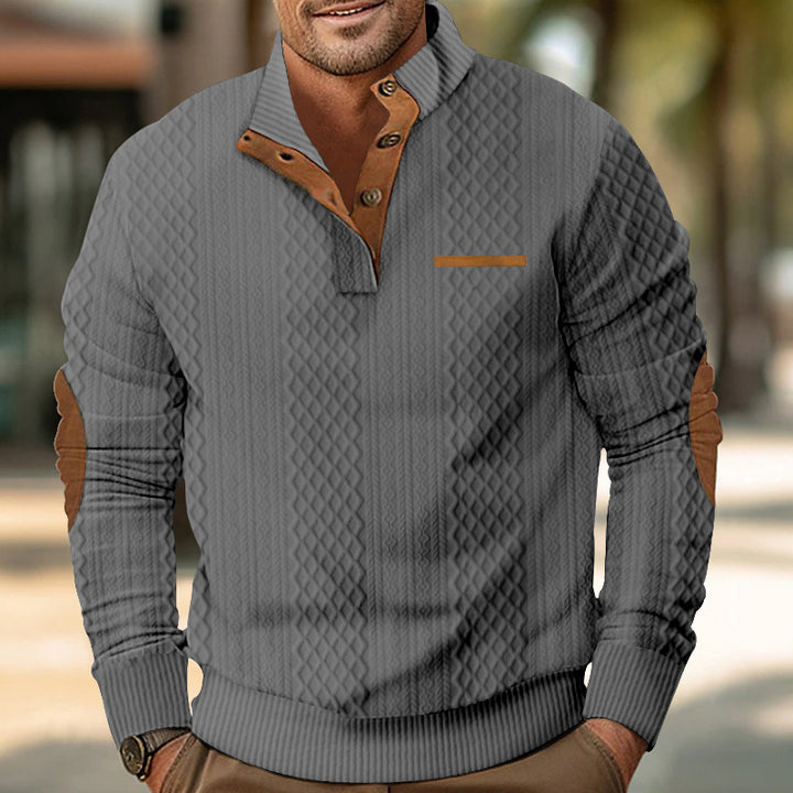 Herrer elegant strikpullover med moderne ståkrave og dekorative knapper Stilla