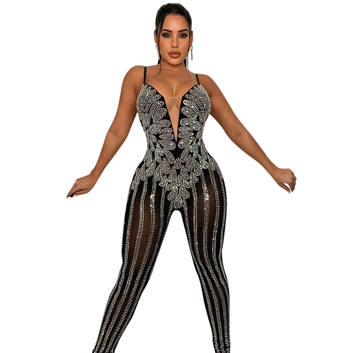 Dame glamourøs bodysuit med palietbesætning og gennemsigtigt design Stilla