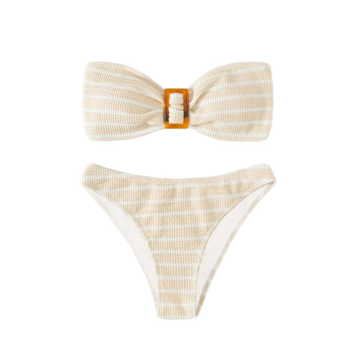 Dame bandeau-bikini-sæt med struktureret stof og modet bælte Stilla