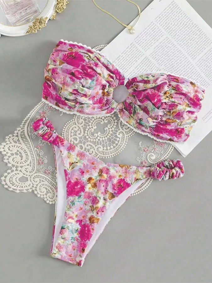 Kvinder Floral Rynkning Bikini Sæt Stilla
