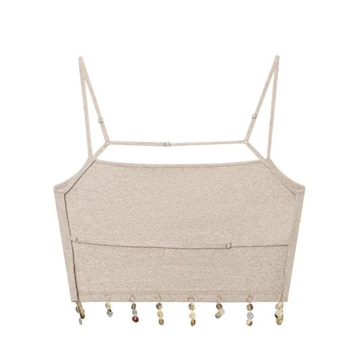 Dame Cropped Top med fine stropper og glitrende kant Skovae