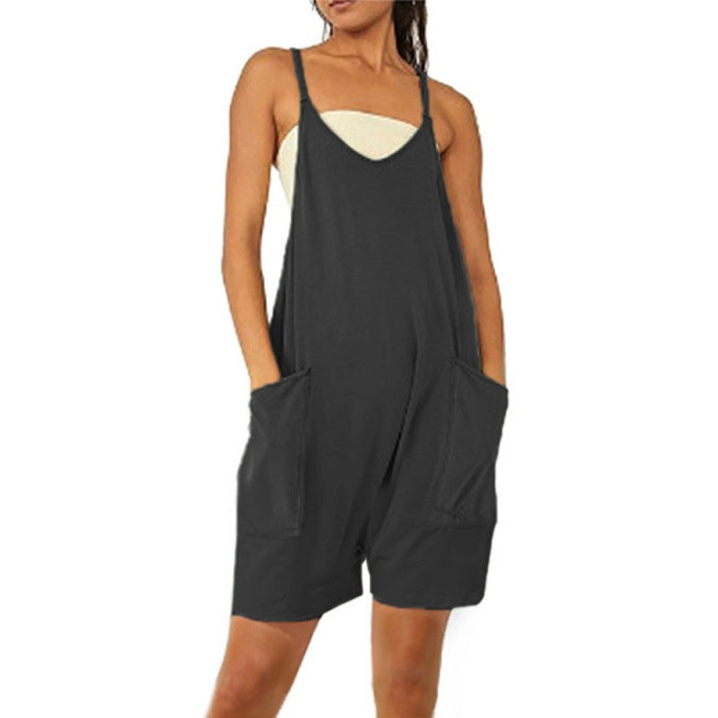Dame Casual Jumpsuit med dyb udskæring og praktiske lommer Skovae