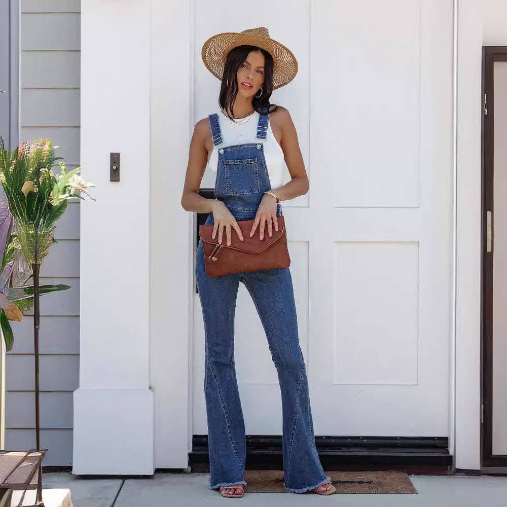 Dame Casual Jeans Overalls med bred ben Stilla