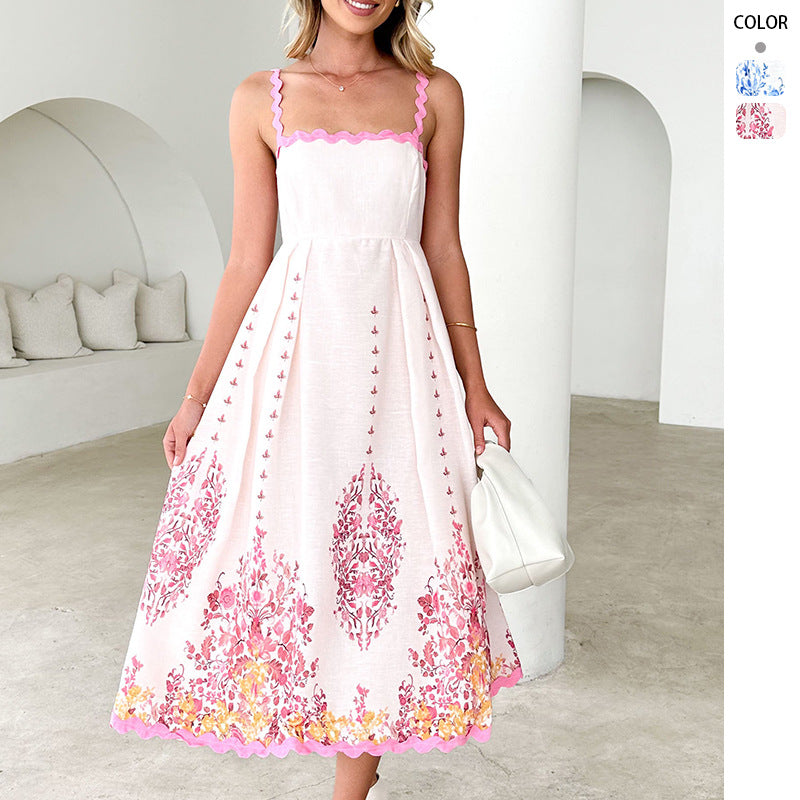 Kvindernes sommer maxi kjole med blomsterdesign og volang kant Stilla