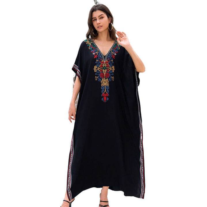 Dame lang kaftan kjole med detaljeret farverig broderi Stilla