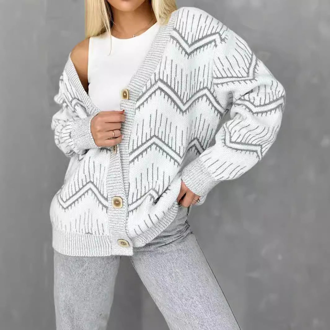 Kvinders cardigan med zigzag mønster og knap detaljer Stilla