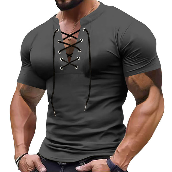 Herrer kortærmet henley-shirt med moderigtig snøredesign og kropsnær pasform Stilla