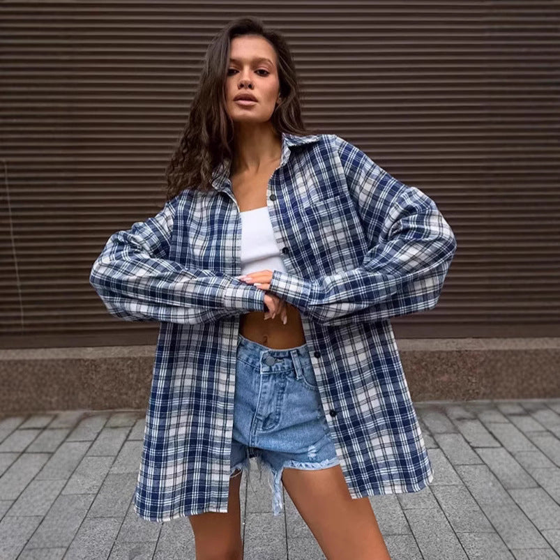 Dame Ternet Oversized Skjortejakke med langt snit og brystlommer Stilla