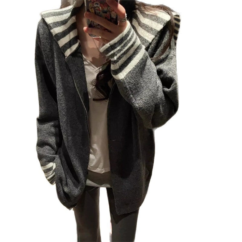 Dame mode afslappet cardigan med stribede ærmemanchetter Stilla