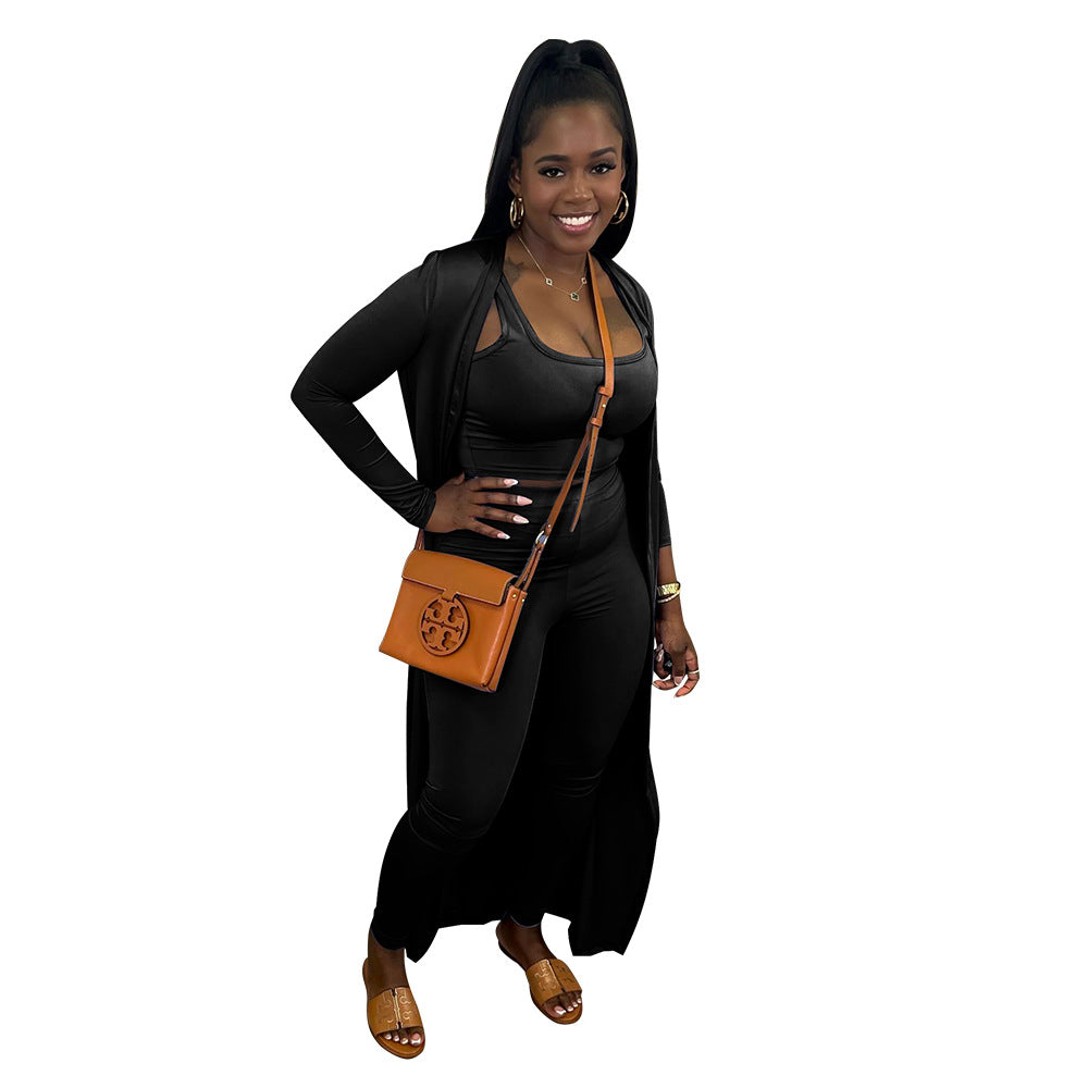 Dame stilfuld langærmet jumpsuit med elegant cardigan Stilla