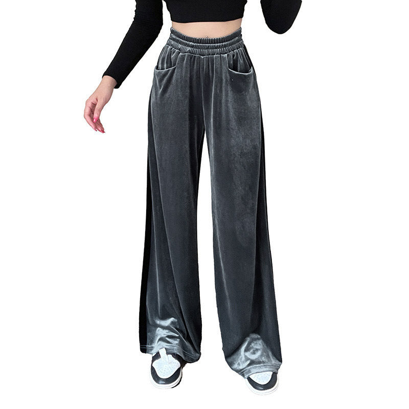 Dame Elegant Wide-Leg-Bukser i Velvet med elastisk Talje Stilla