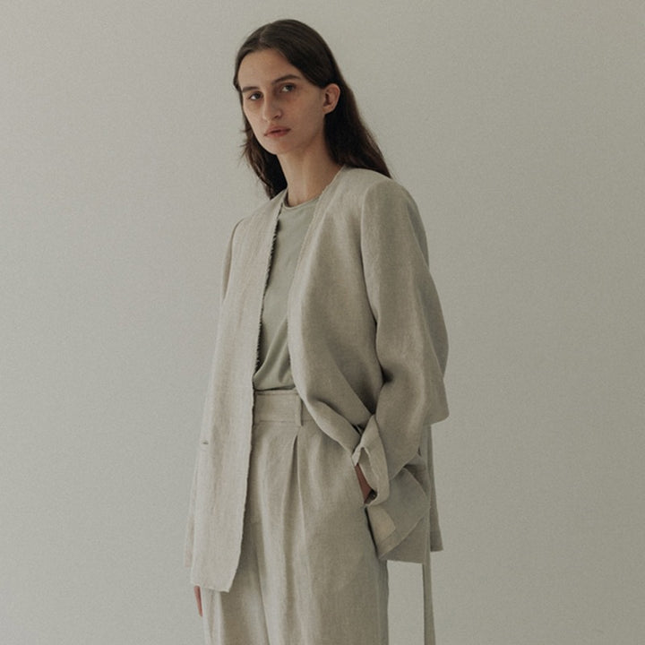 Dame Oversized Blazer med struktureret hør-blanding og afslappet silhuet Stilla