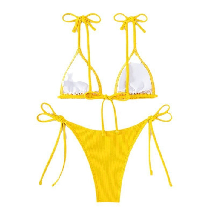 Dame Triangle-bikini med justerbare bindebånd og fin ribbestruktur Skovae