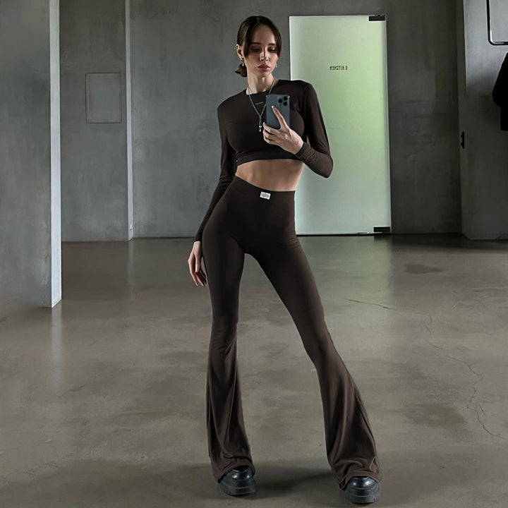 Dame Langærmet Cropped Top og Flared Bukser Sæt Skovae