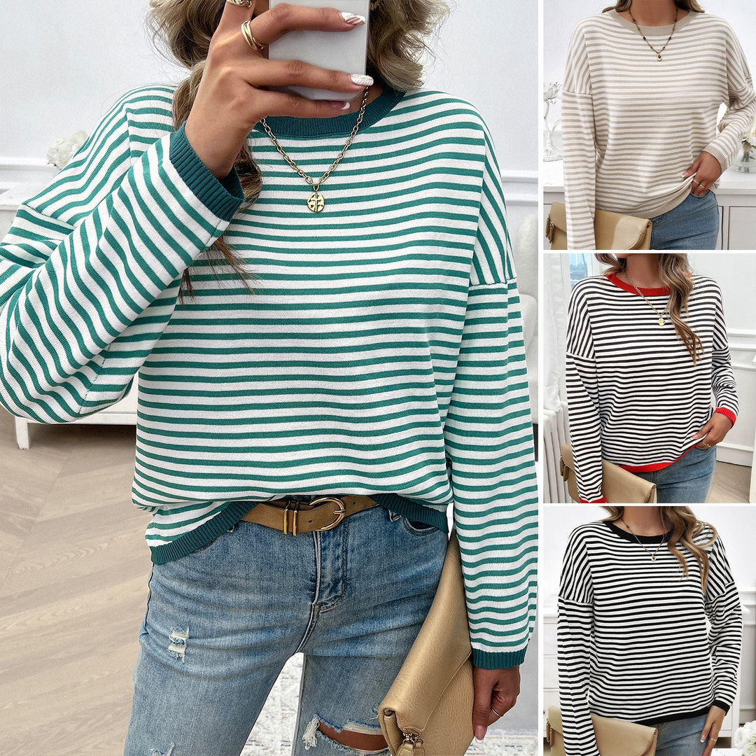 Dame Løsstrikket sweater med farverige accenter