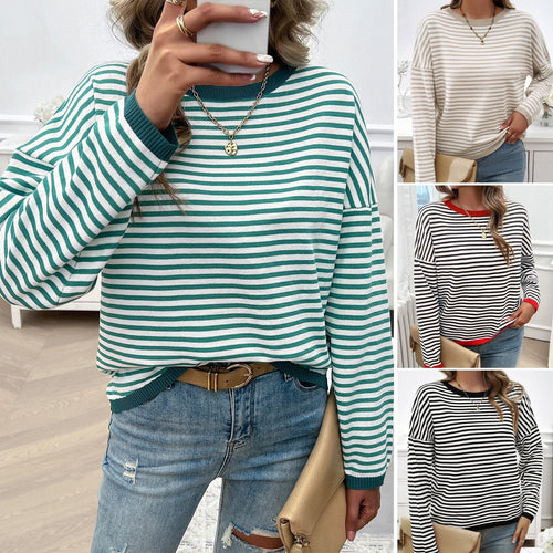 Dame Løsstrikket sweater med farverige accenter