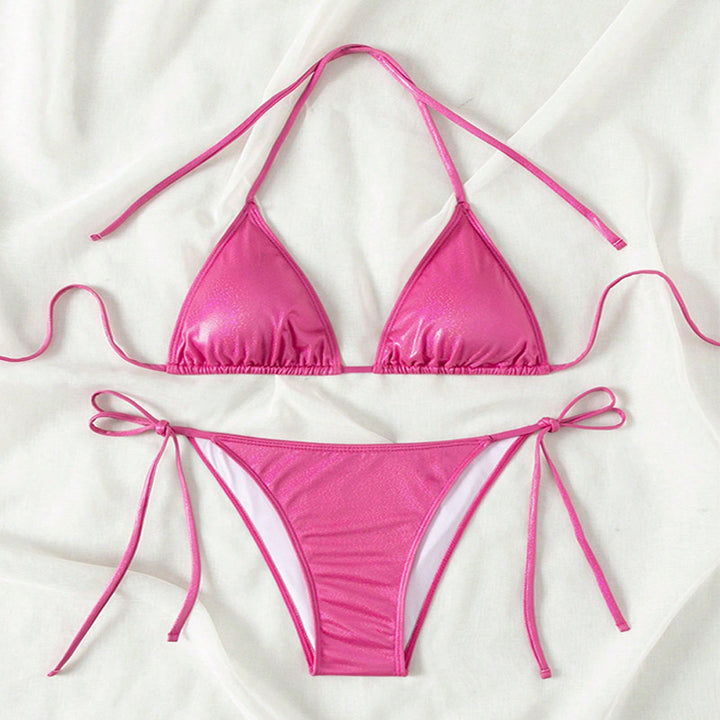Dame Triangel-Bikini med glitrende finish og justerbare bindebånd Skovae