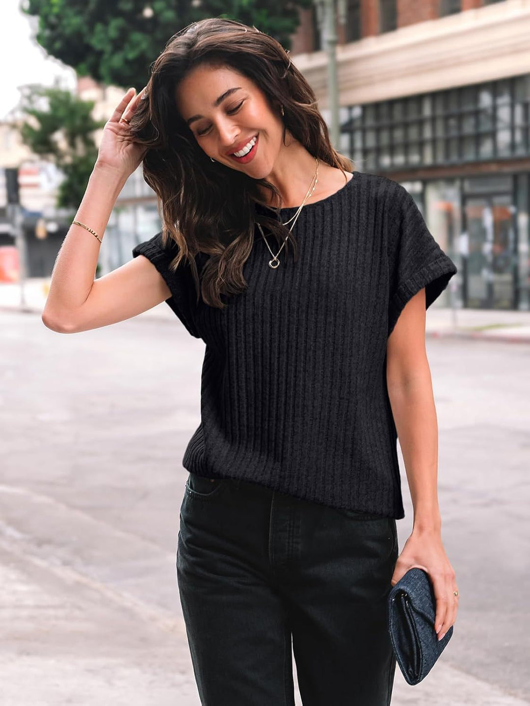 Dame ribstrik top Stilla
