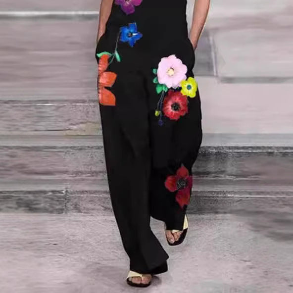 Dame Mode Jumpsuit med blomstret design og praktiske lommer Skovae