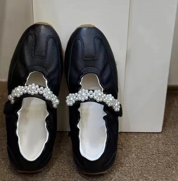 Dame Læder Ballerina Flats med Perlemorsdetalje Stilla