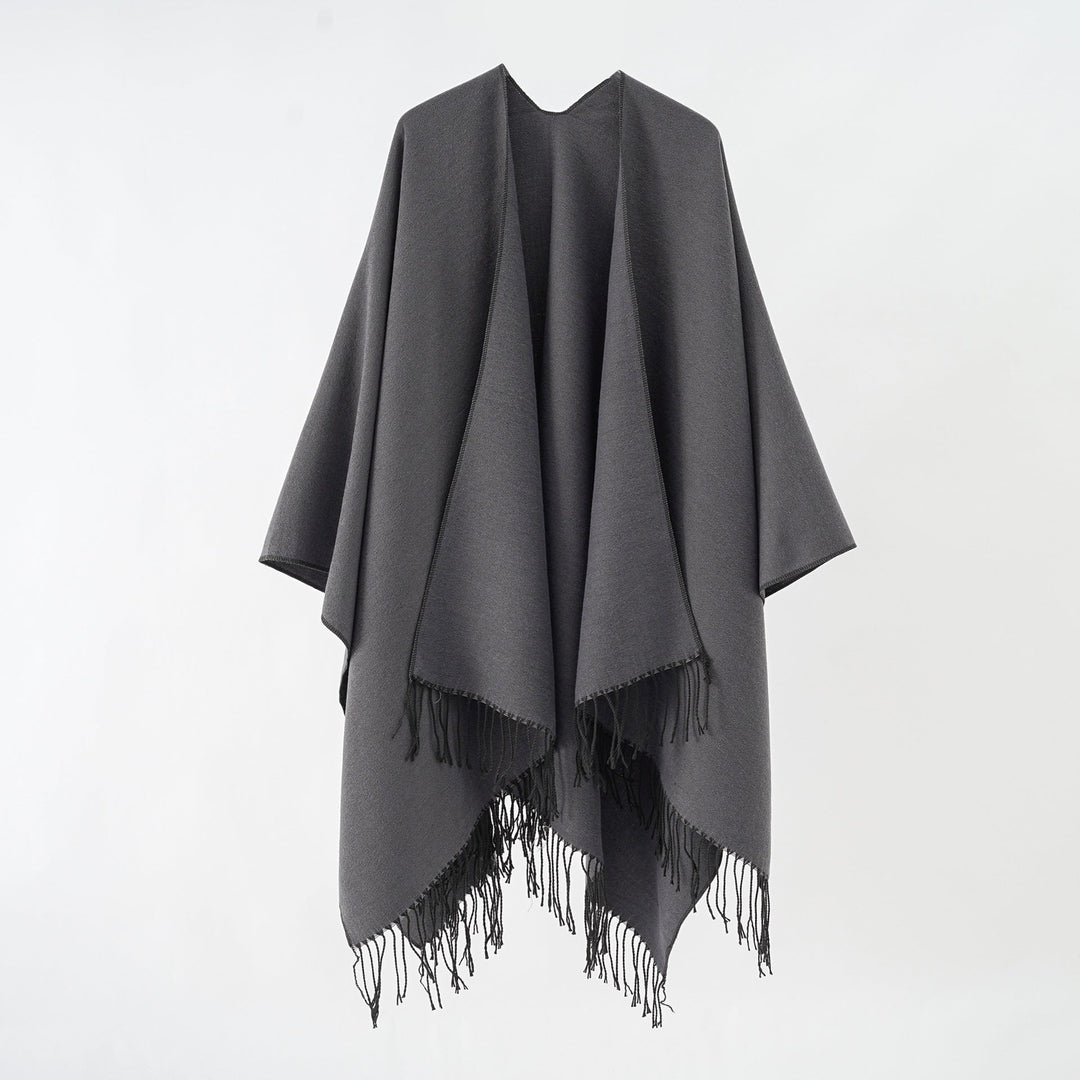 Dame Modisk Frynse-Poncho Af Blødt Materiale med Luksuriøs Fald Skovae