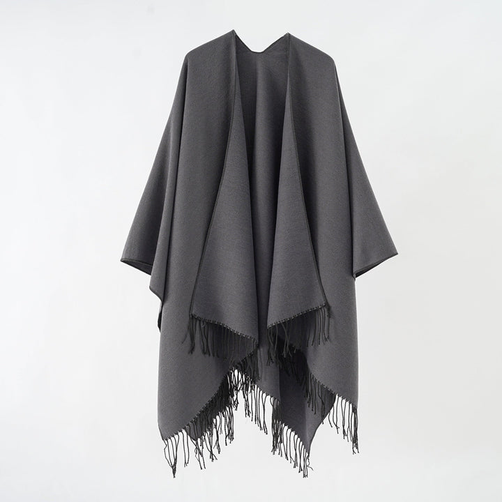 Dame Modisk Frynse-Poncho Af Blødt Materiale med Luksuriøs Fald Skovae