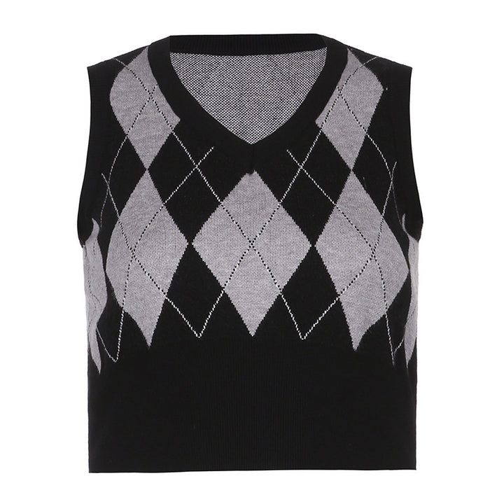 Dame cropped striktop med moderne rhombemønster Skovae