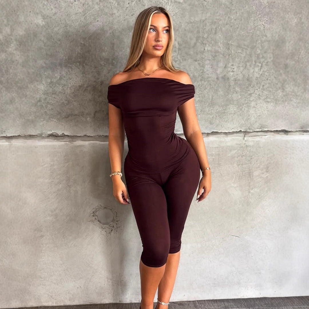 Dame Elegant Jumpsuit med Off-Shoulder Design og Rynker Skovae